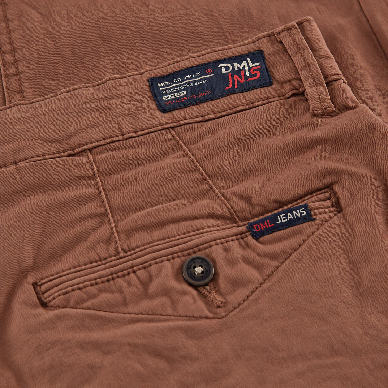 Image of a mens slim fit chino trouser in Fox brown from the DML Jeans brand
