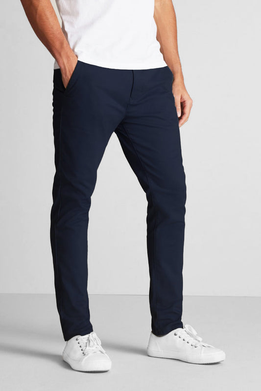 OFFICER Slim fit chino pant in a textured dobby comfort stretch - NAVY