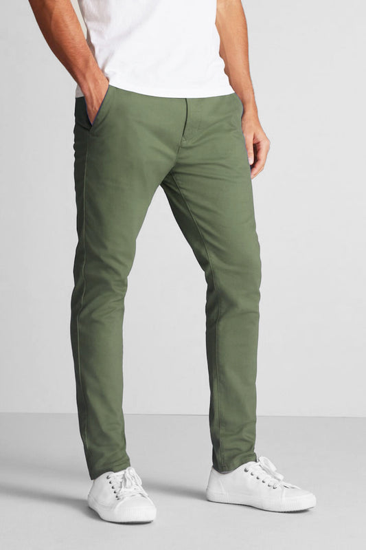 OFFICER Slim fit chino pant in a textured dobby comfort stretch - OLIVE