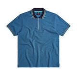 Egan men's shorts sleeve zip neck pique polo - Petrol Blue