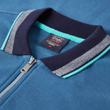 Egan men's shorts sleeve zip neck pique polo - Petrol Blue