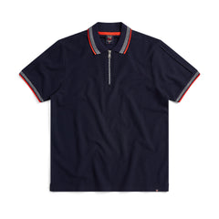 Egan men's shorts sleeve zip neck pique polo - Navy
