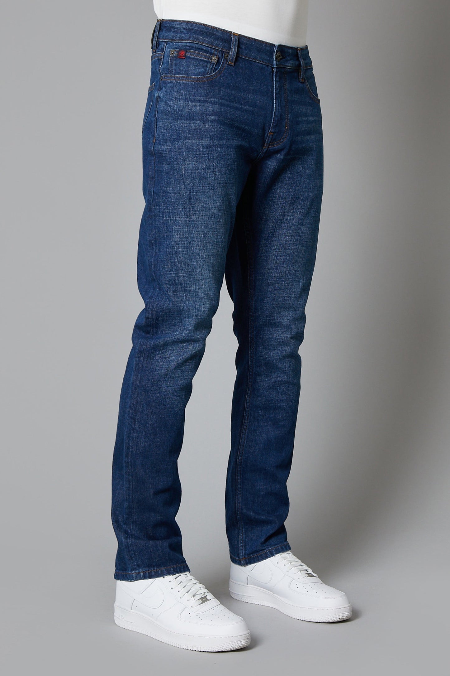 Alaska mens dark blue straight leg denim jeans close up