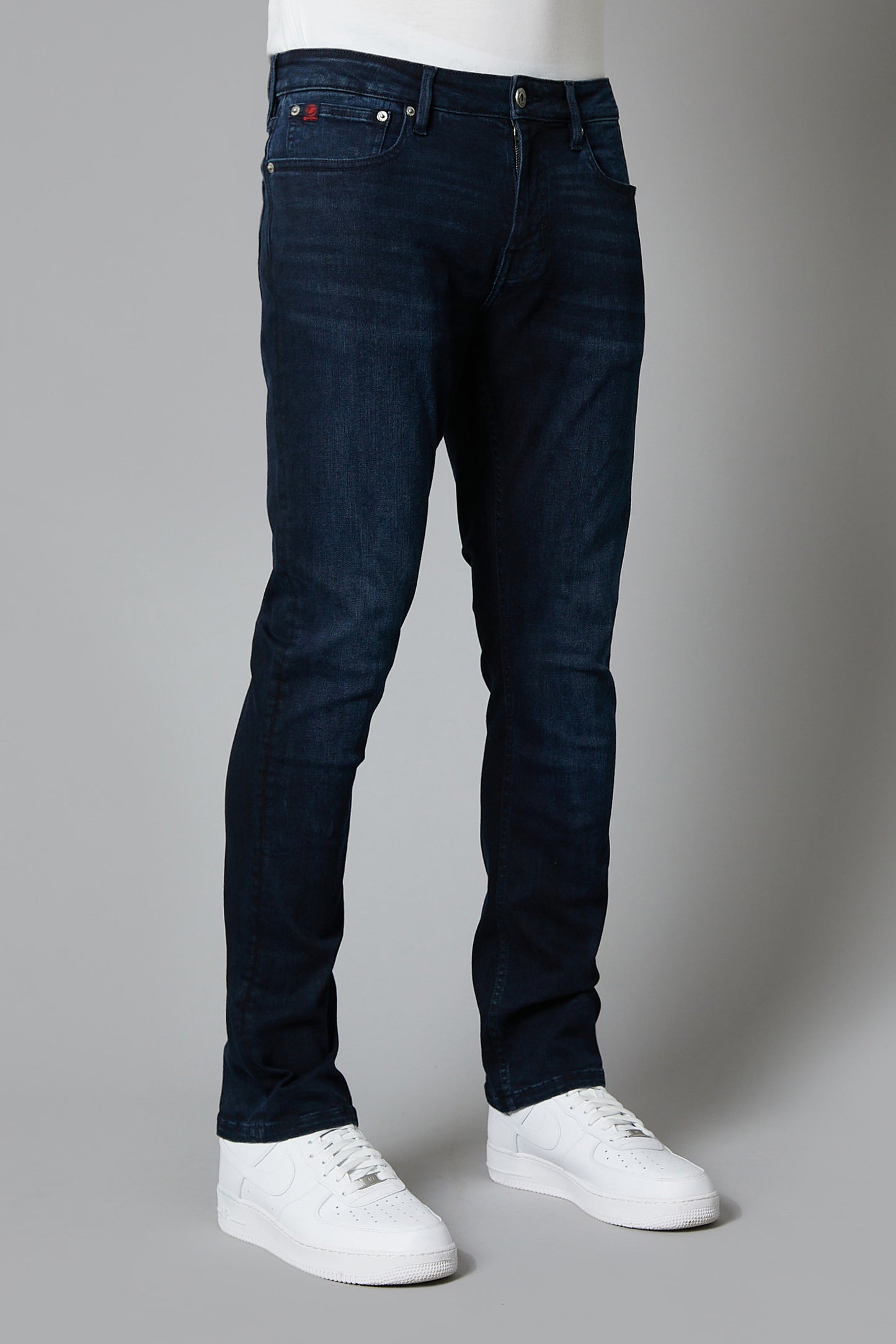 DML Jeans Alaska mens Ink Blue straight leg denim jeans front view close up