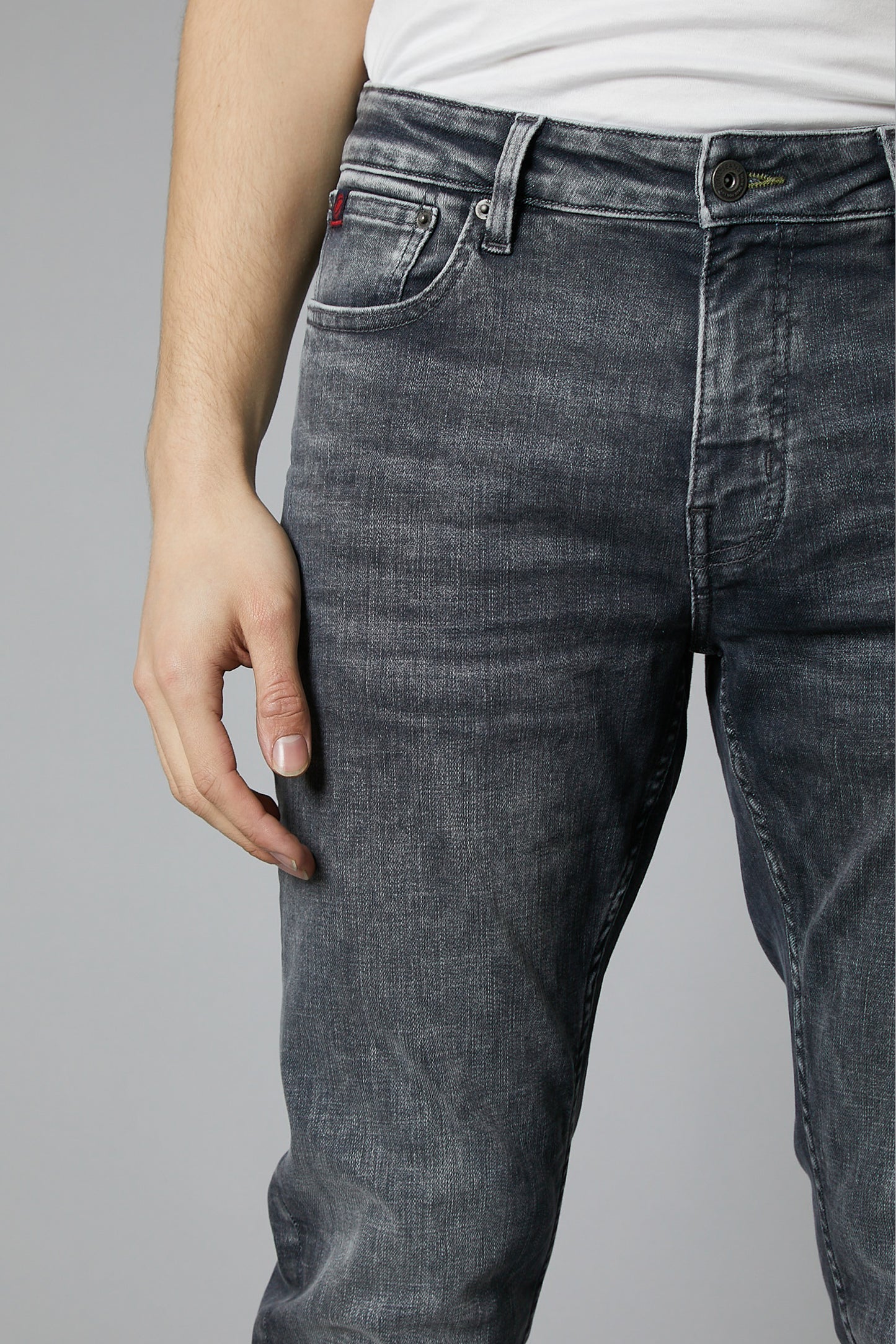DML Jeans Alaska mens grey straight leg denim jeans close up