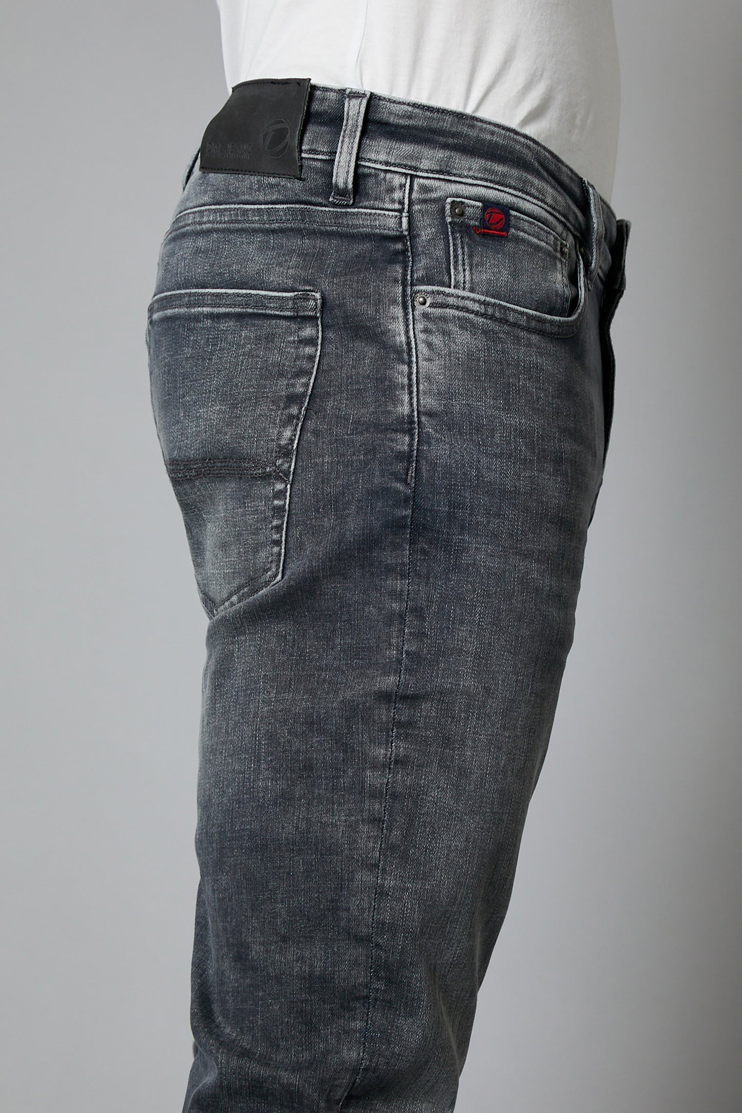 DML Jeans Alaska mens grey straight leg denim jeans side view