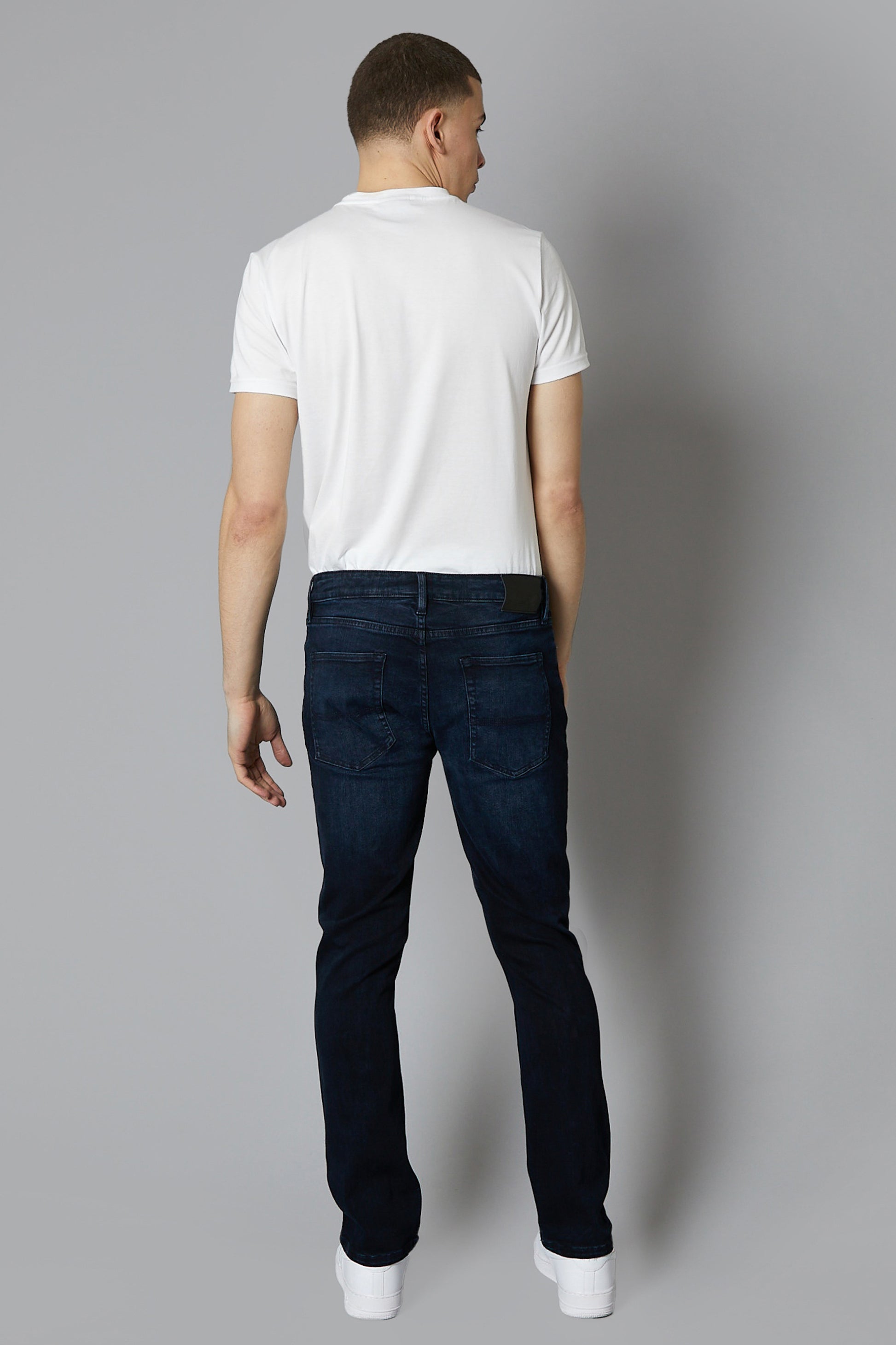 DML Jeans Alaska mens Ink Blue straight leg denim jeans back view full length