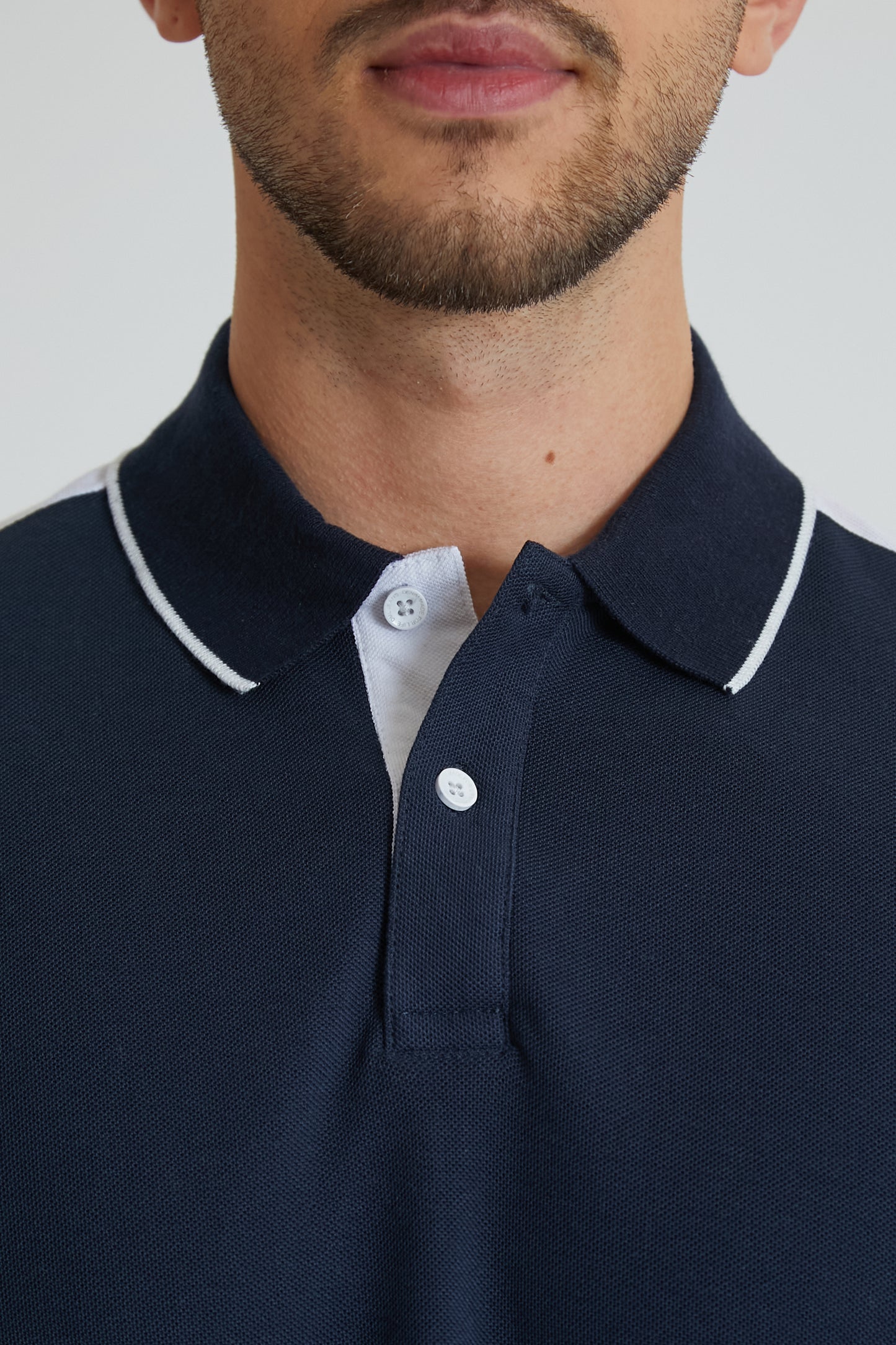 ROBBIE honeycomb pique polo in NAVY with WHITE contrast - DML Jeans 