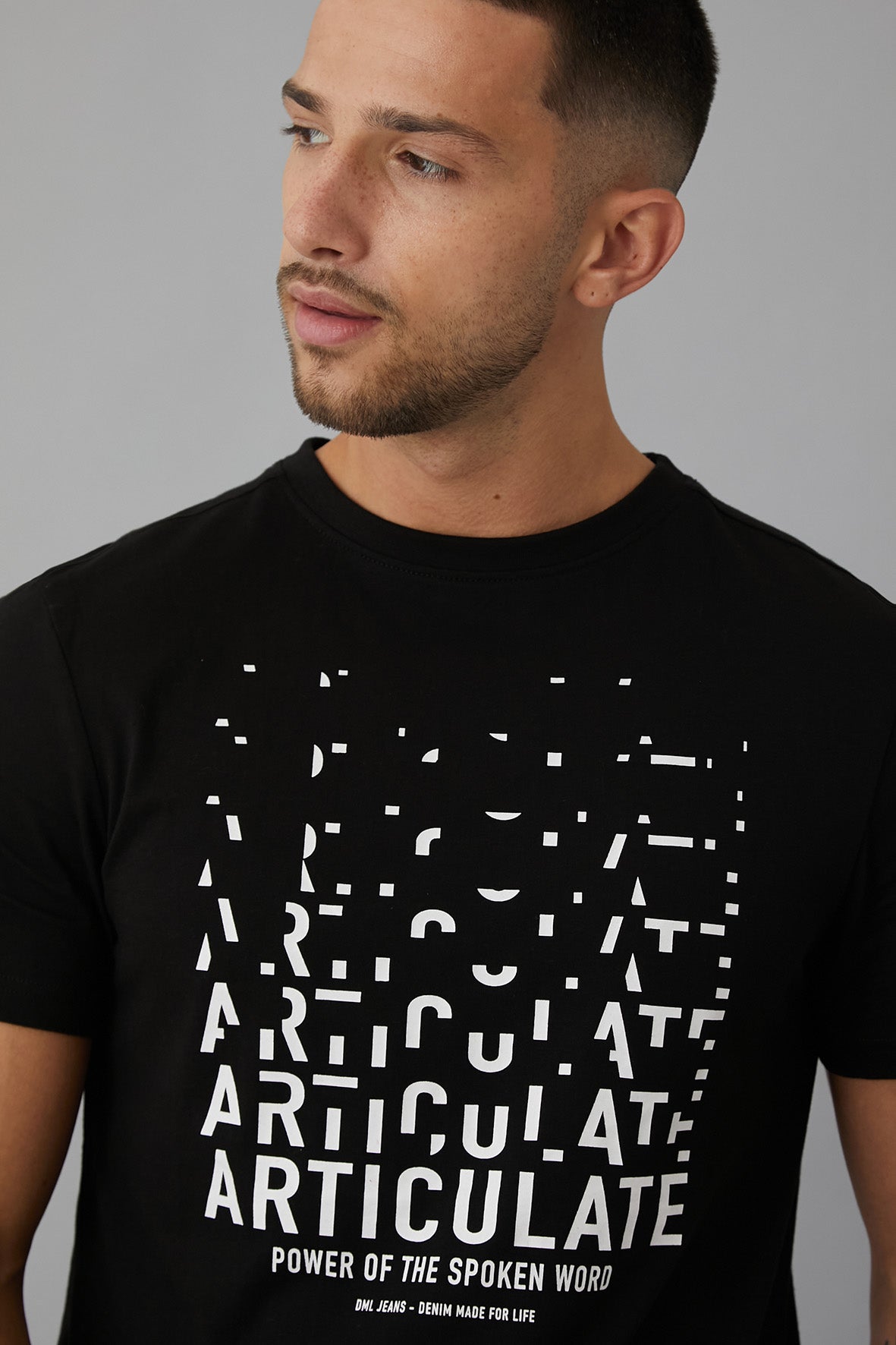 ARTICULATE Printed crew neck t-shirt in BLACK - DML Jeans 