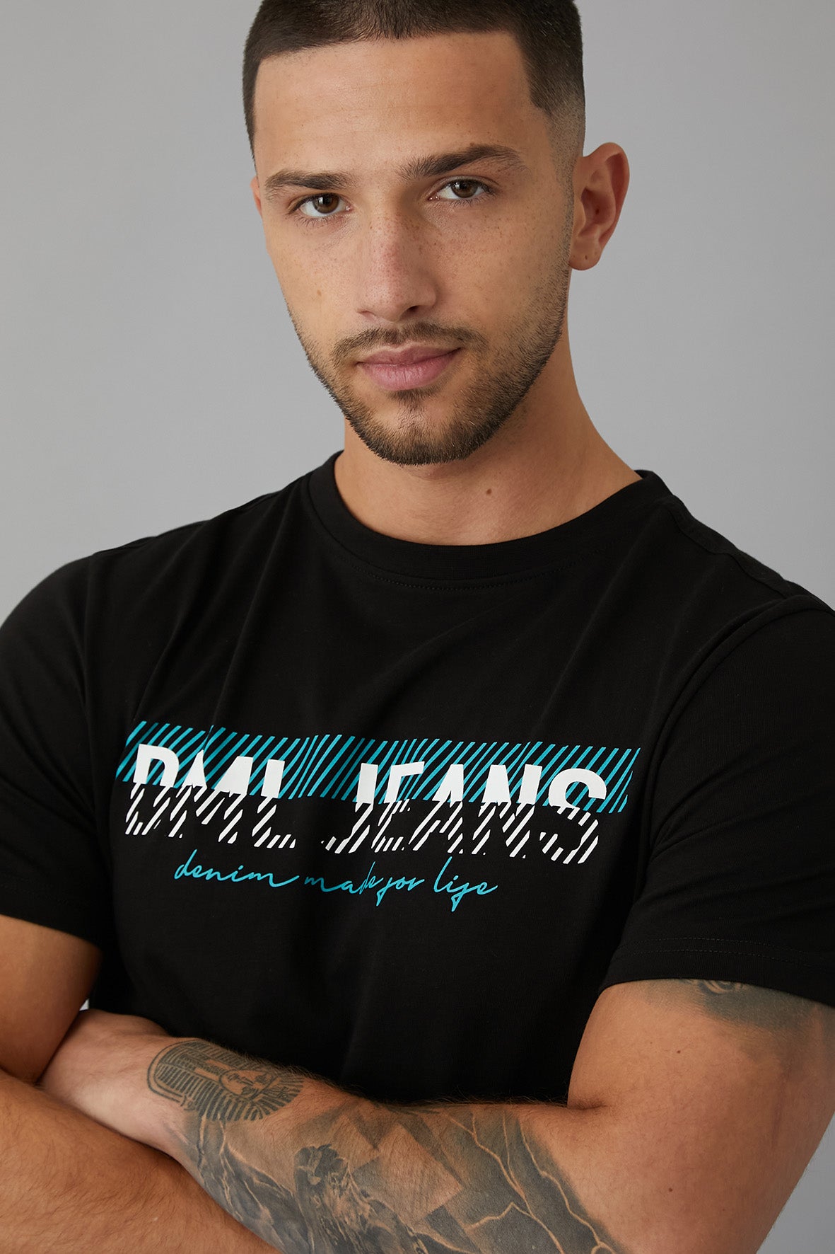DYNAMO Printed crew neck t-shirt in BLACK - DML Jeans 