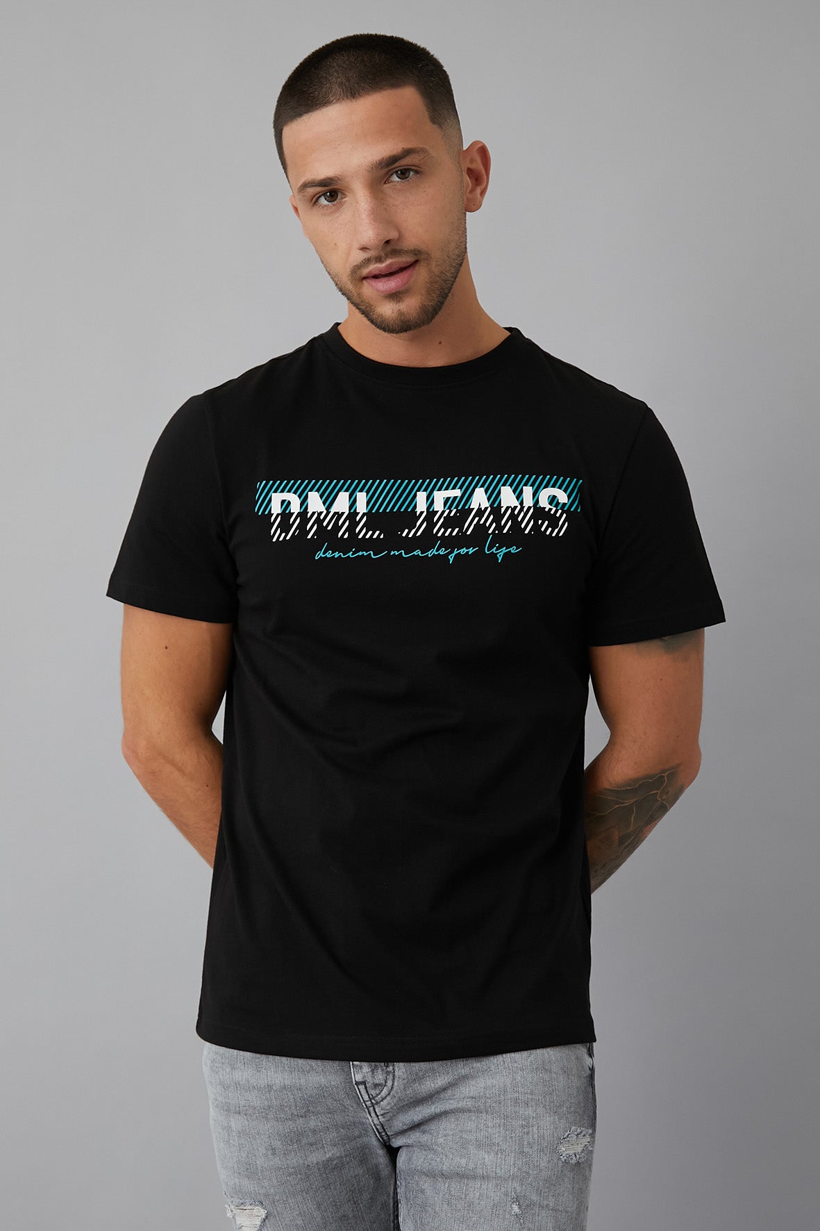 DYNAMO Printed crew neck t-shirt in BLACK - DML Jeans 