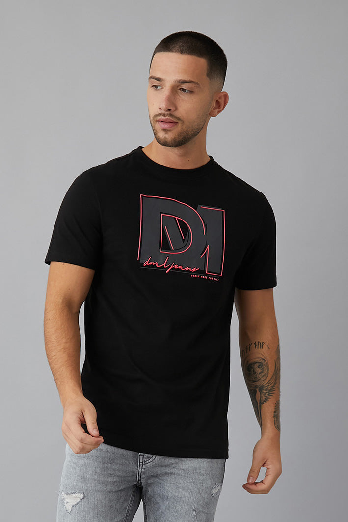 FUSION Printed crew neck t-shirt in BLACK - DML Jeans 