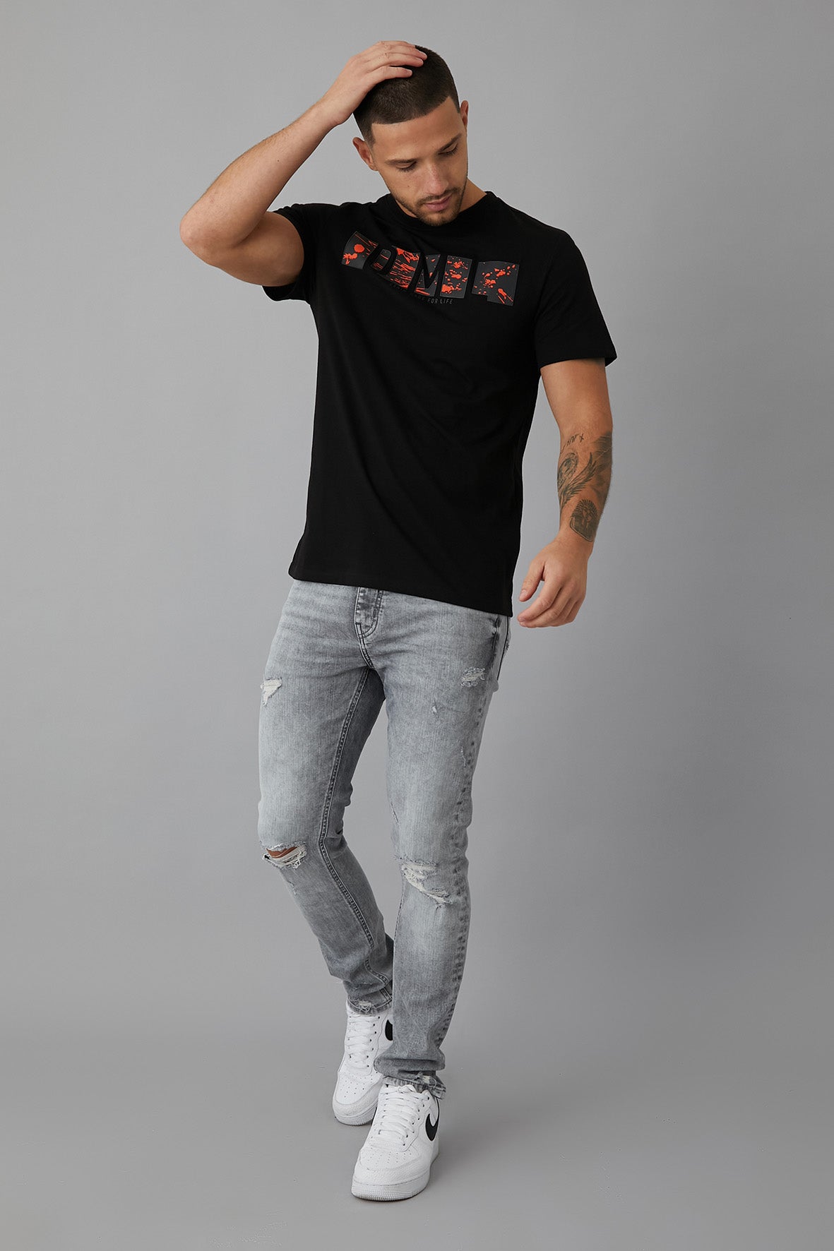 SPLASH Printed crew neck t-shirt in BLACK - DML Jeans 