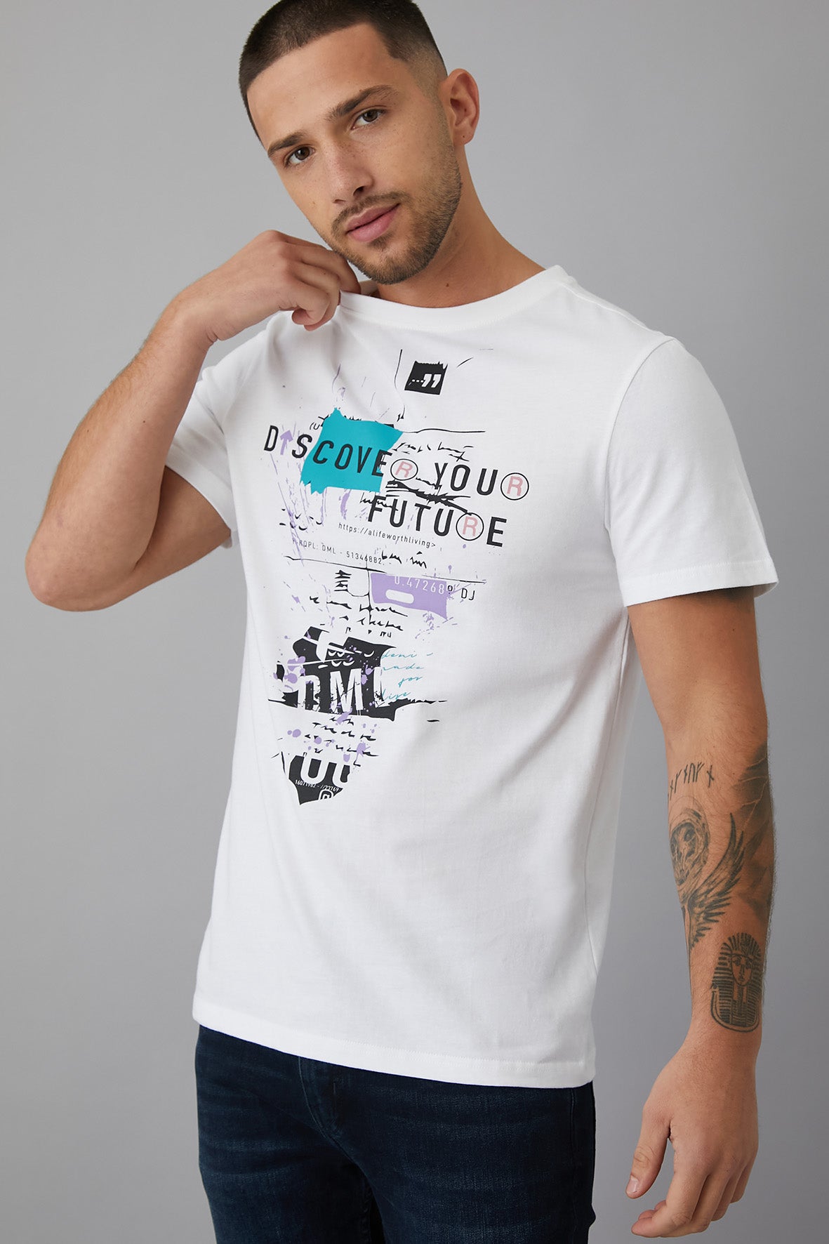 DISCOVERY Printed crew neck t-shirt in OPTIC WHITE - DML Jeans 