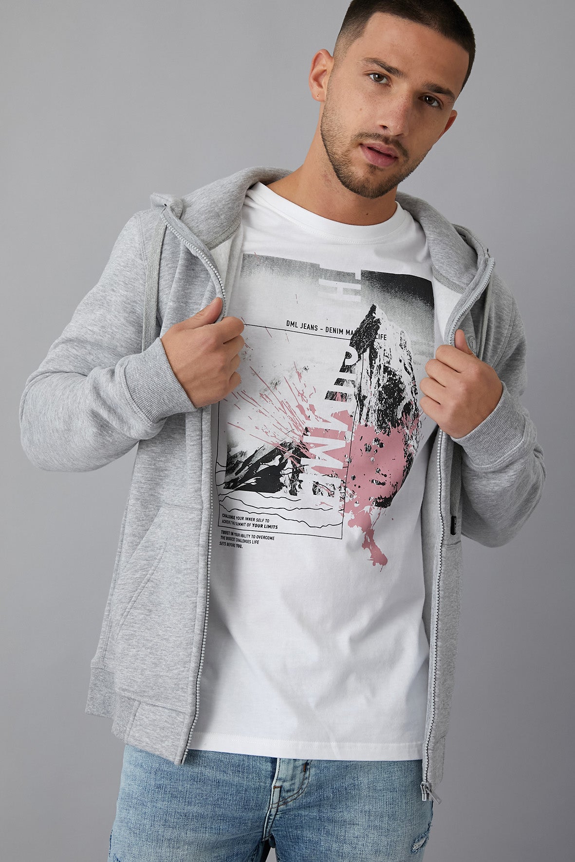 SUMMIT Printed crew neck t-shirt in OPTIC WHITE - DML Jeans 