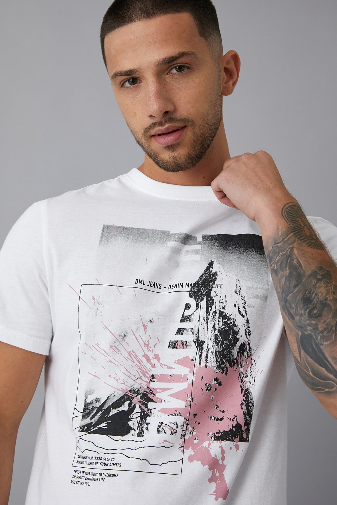SUMMIT Printed crew neck t-shirt in OPTIC WHITE - DML Jeans 