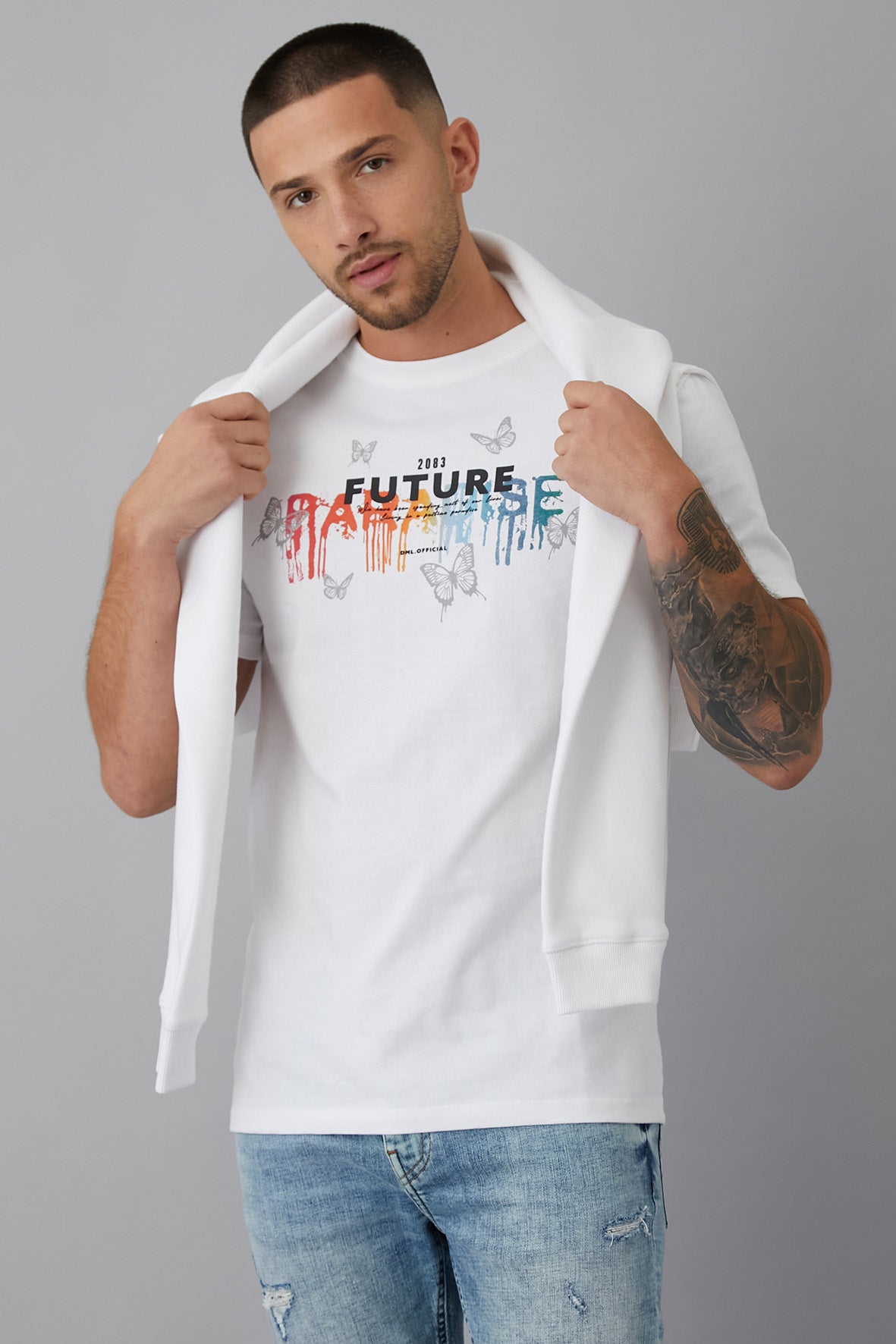 FUTURE Printed crew neck t-shirt in OPTIC WHITE - DML Jeans 