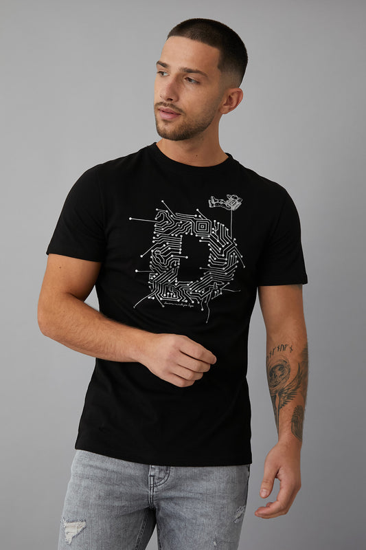 SPACE Printed crew neck t-shirt in BLACK - DML Jeans 