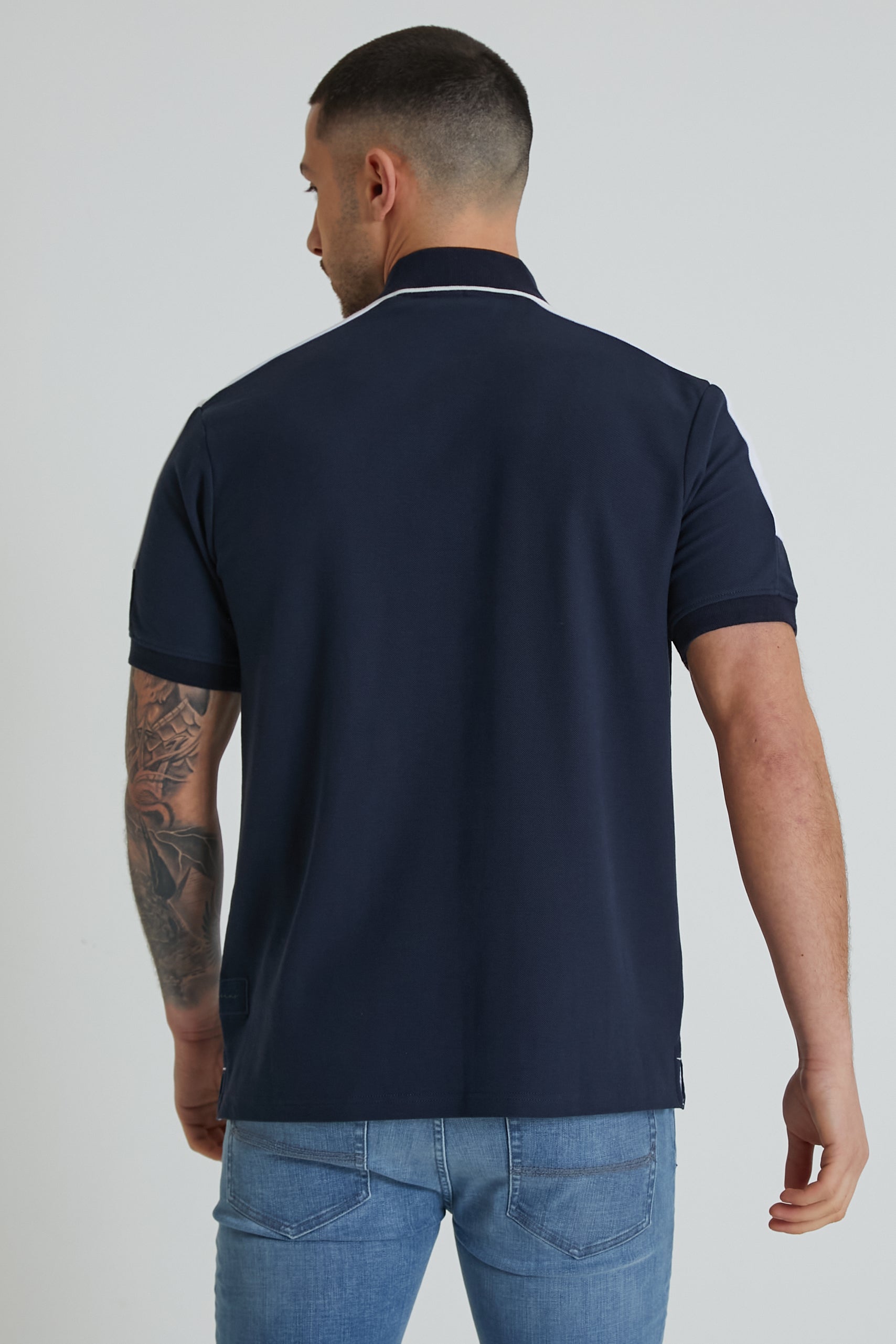 ROBBIE honeycomb pique polo in NAVY with WHITE contrast - DML Jeans 